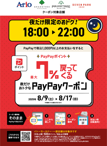 「夜だけ限定」7%戻ってくるお得なクーポン